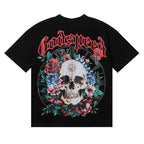 Godspeed T-shirts Skull Rose Clock Plate Double Yarn Cotton Casual Short Sleeve Men and Women