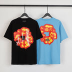 Denim Tears T-shirts Flame Wood Cotton Printed Loose Short Sleeve T-shirt