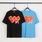 Denim Tears T-shirts Flame Wood Cotton Printed Loose Short Sleeve T-shirt