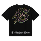 Godspeed T-shirts Guitar Skull Denim Print Casual Crew Neck Short Sleeve Men and Women
